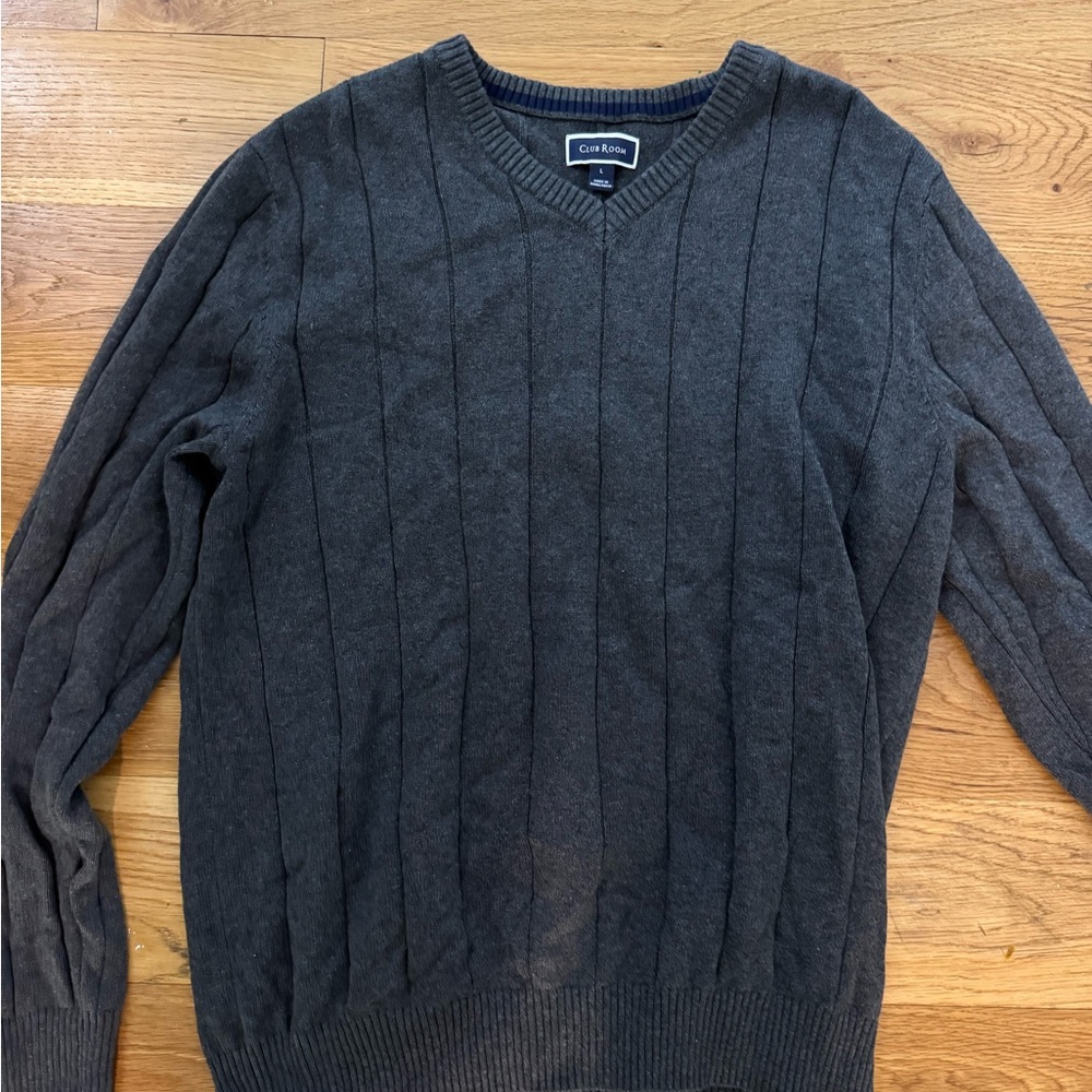 Club Room Men's Dark Gray V-Neck Sweater